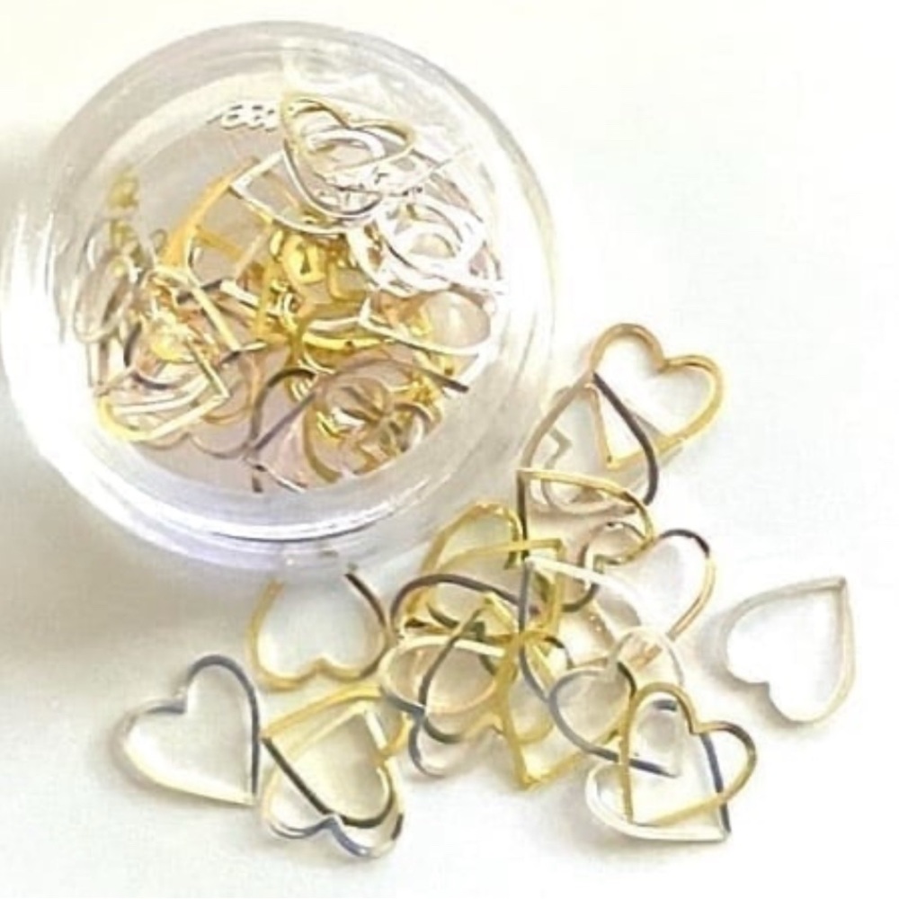 Tones of rose  Gold Gold and Silver Hearts Nail Art Charms 30 pieces
